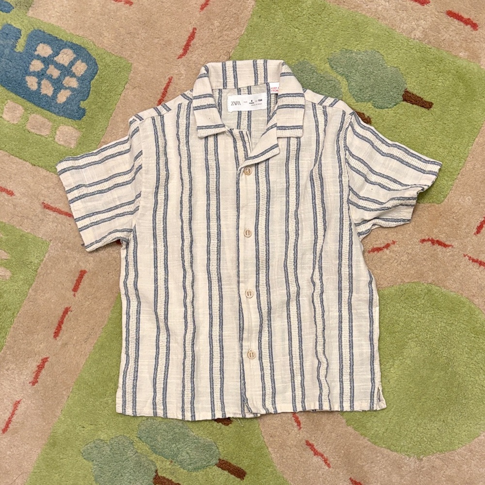 Zara Kids Blue and White Striped Button Down Shirt